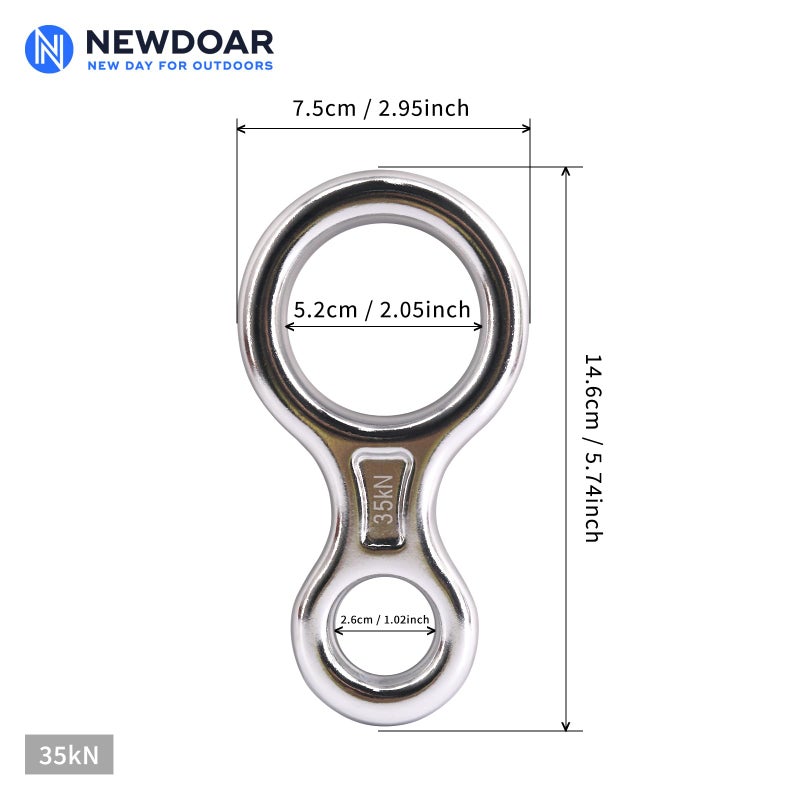 NewDoar Climbing Gear Downhill Equipment, Descender Rappel Rock Climbing Descending Belaying Equipment Rescue Figure 8 Descender Rigging Plate 35KN for Climbing Belaying and Rappeling Device(White) - Image 2